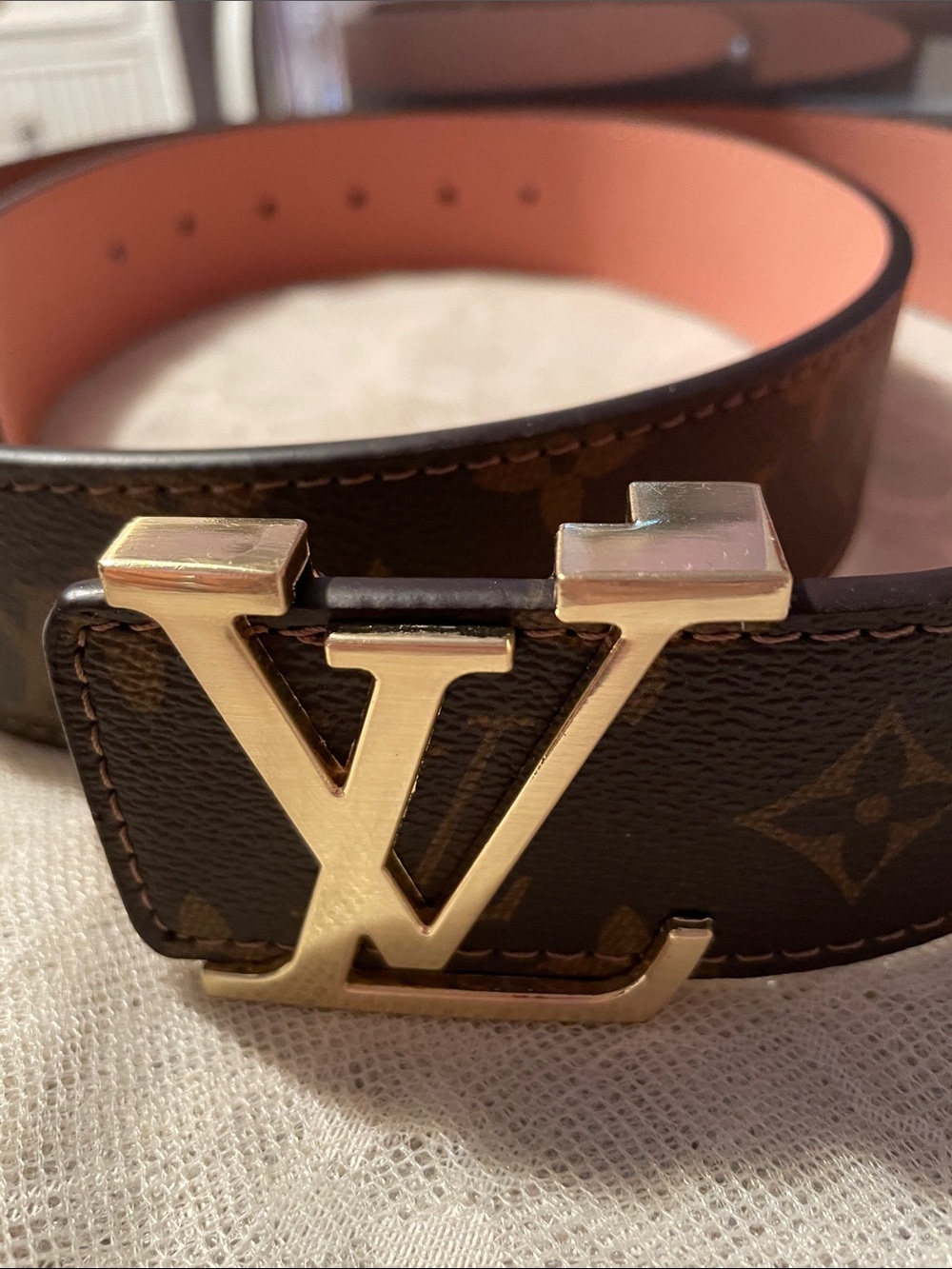 Louis Vuitton Monogram Belt with Pink Lining and Gold LV Buckle - Picture 4 of 6